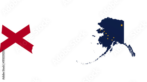 Alaska flag map poster. US state pride wall decor artwork. Patriotic printable digital art. Detailed vector illustration