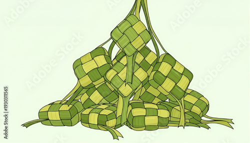 Traditional Ketupat Rice Dumpling Illustration for Eid Mubarak Celebration
