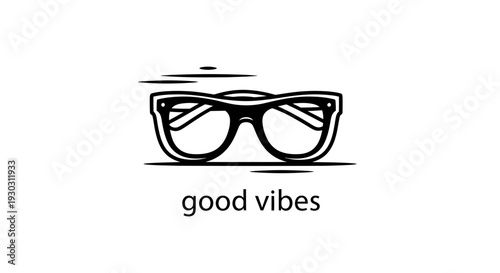 Retro Sunglasses with "Good Vibes" Text - Stylish Eyewear and Positive Message Icon