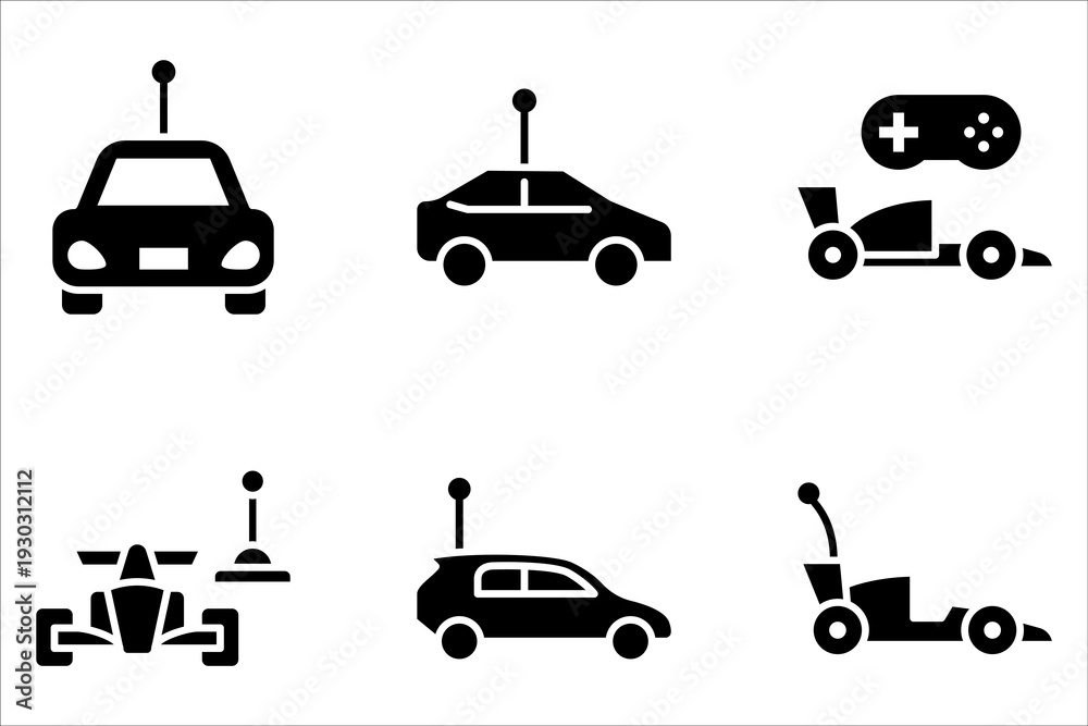 Naklejka premium RC car icon set, Remote Control, Racing Cars on white background