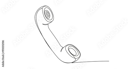 Retro Telephone Handset Line Art Drawing, Vintage Communication Device Icon