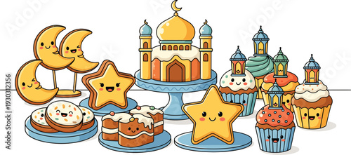 Cartoon Eid Al Fitr Flat Illustration