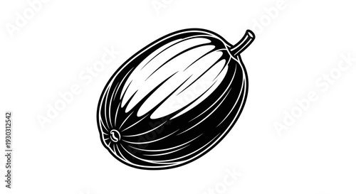 Papaya Fruit Illustration, Tropical Exotic Food, Healthy Eating, Black and White Line Art