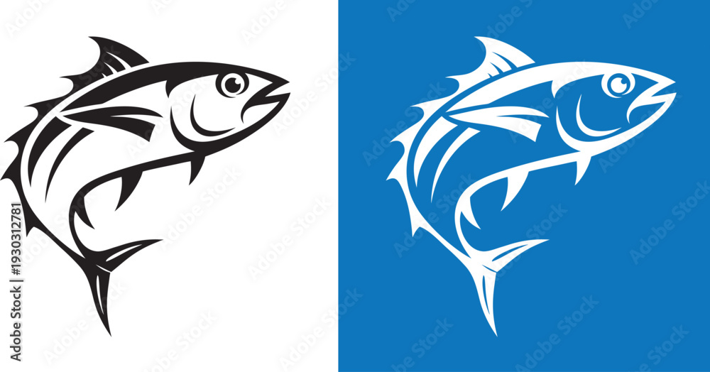 Obraz premium Tuna fish vector art icon, black tuna clip art, logo, illustration on white background