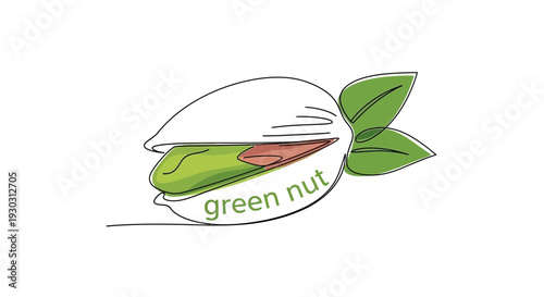 Pistachio Nut Icon, Green Nut Logo, Healthy Snack, Food Ingredient, Minimalist Line Art
