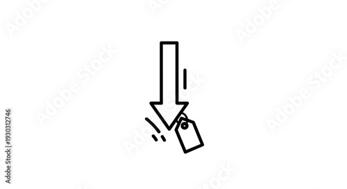 Price Tag Falling Down with Arrow Icon, Discount Concept