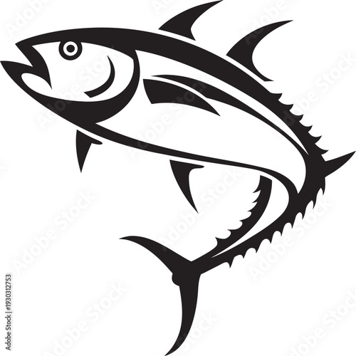 Tuna fish vector art icon, black tuna clip art, logo, illustration on white background