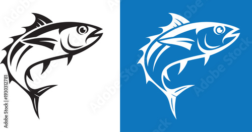 Tuna fish vector art icon, black tuna clip art, logo, illustration on white background
