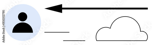 Data transfer concept. User profile icon with arrow and cloud data flow. Data transfer highlights cloud computing and digital connectivity. Suitable for cloud storage, digital communication, data