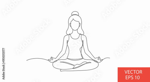 Woman Meditating in Lotus Pose, Minimalist Line Art, Yoga and Mindfulness Concept