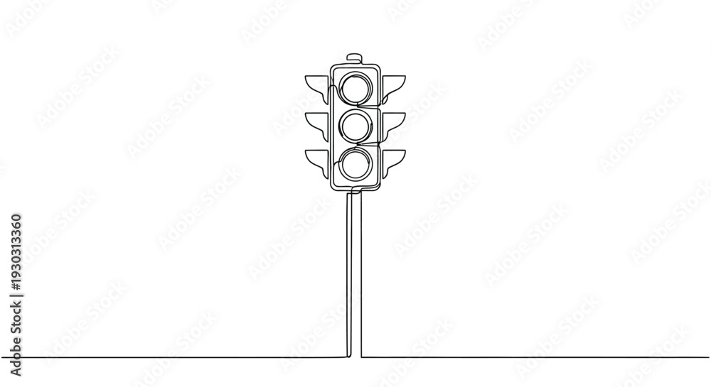 Obraz premium Continuous line drawing of a single traffic light on a pole, road control signal