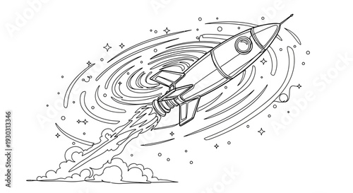 🚀 Rocket Launching into Starry Galaxy, Space Exploration, Sci-Fi Art