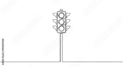 Continuous line drawing of a single traffic light on a pole, road control signal
