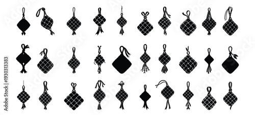 Traditional Ketupat Rice Dumpling Silhouette Icons for Eid Celebration