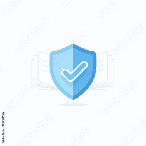 A blue shield with a check mark on a white background