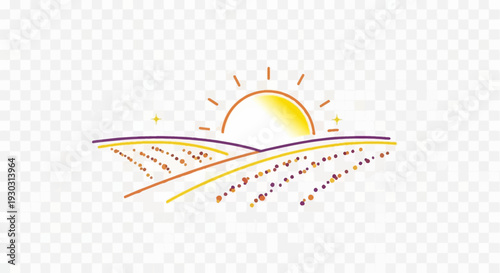 Sunrise Over Rolling Hills and Fields: Golden Light, Nature's Beauty, Agricultural Landscape