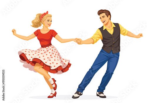 070-01-Energetic man and woman cheerfully dancing retro 1950s style