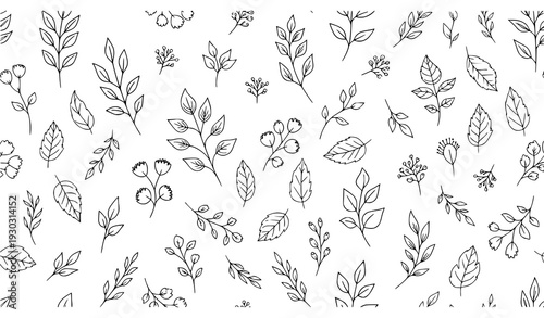 Seamless black botanical hand drawn pattern vector illustration