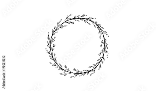 Minimal black twig circle wreath hand drawn botanical vector