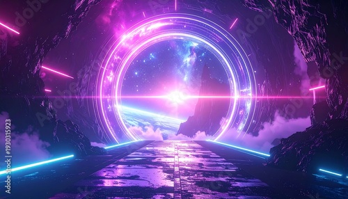 Neon Portal to Another Dimension - A Futuristic Journey.