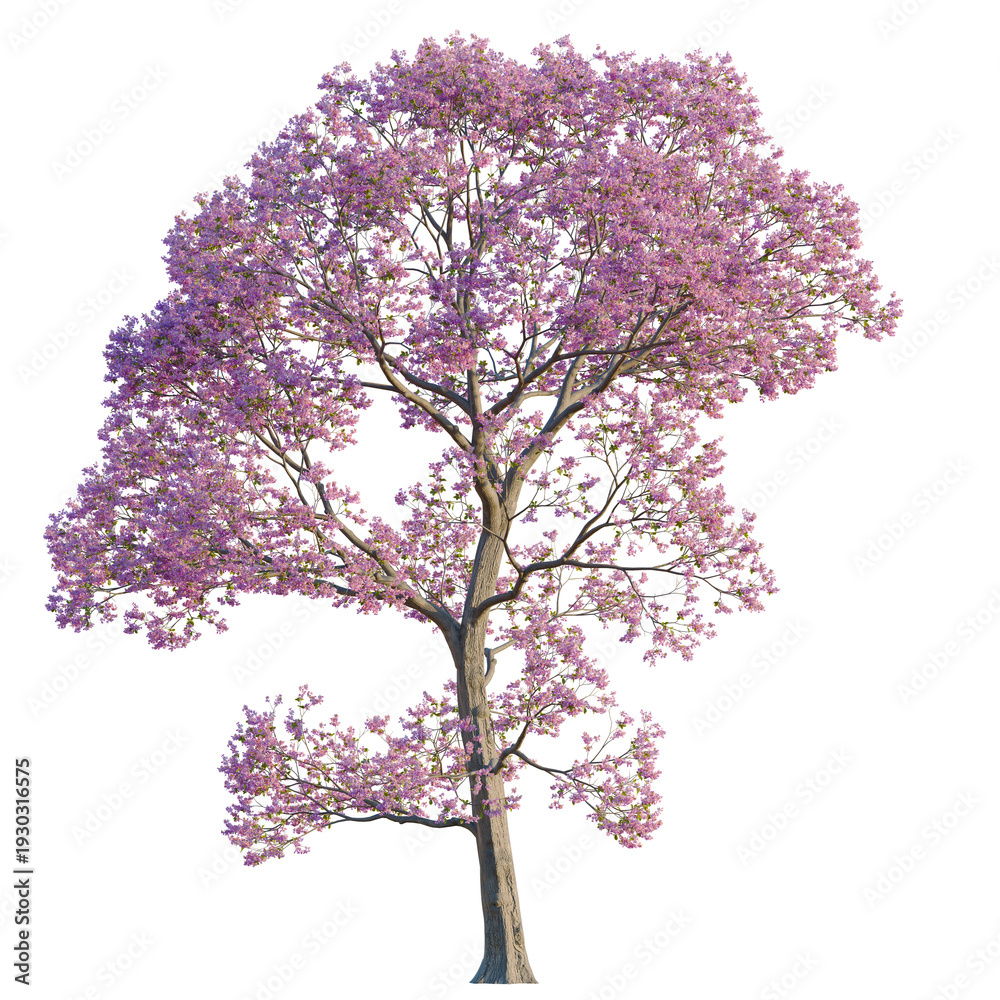 Obraz premium Handroanthus impetiginosus tree, elevation, front view, cutout, transparent background, isolate, Delicate pink cherry blossoms branch with soft lighting, ideal for spring themed designs.