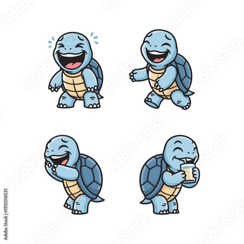 Squirtle character illustrations showcasing different emotions and actions in a playful cartoon style