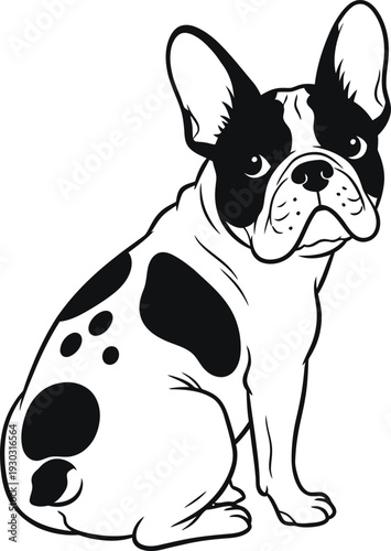 A black and white french bulldog sitting and looking to the side