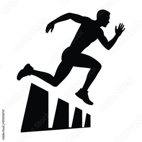 Runner Overcoming Obstacles Vector, Silhouette, Illustration