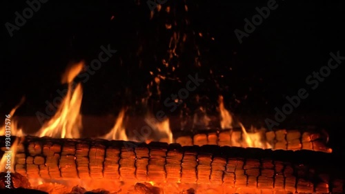 Extreme Close Up Bonfire Flames with Dark Negative Space 4K