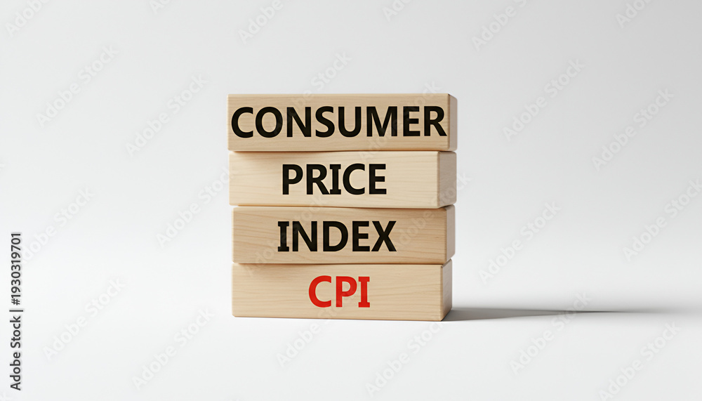 Naklejka premium Consumer Price Index (CPI) Blocks — Minimalist Wooden Toy Letters, Financial Data Visualization