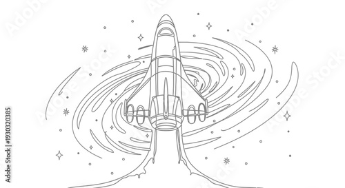 Space Shuttle Launching into Galaxy Swirl with Stars