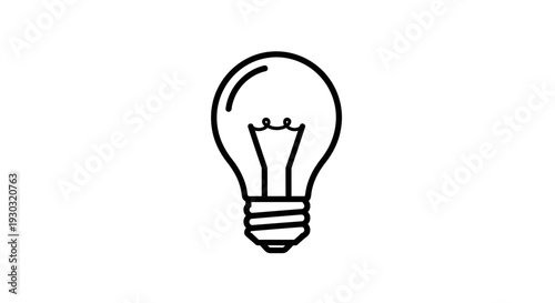 Simple light bulb icon, symbol of ideas, innovation, and creativity, isolated on white background.