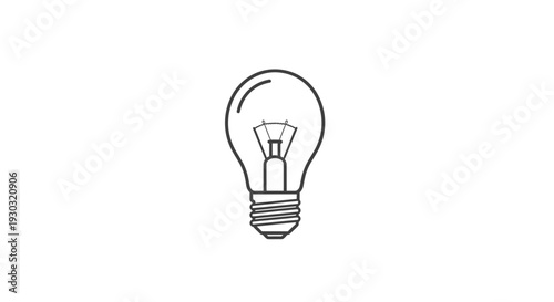 Simple Line Art Illustration of a Classic Incandescent Light Bulb on White Background