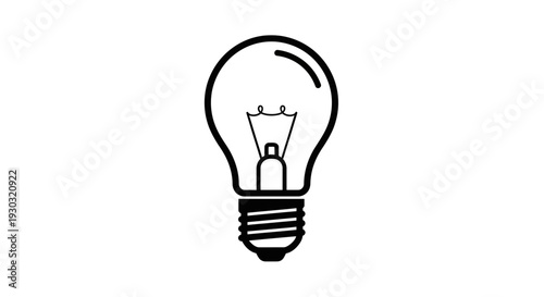 Simple line art illustration of a classic incandescent light bulb, symbolizing ideas and innovation.