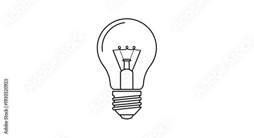 Simple line art illustration of a classic incandescent light bulb, symbolizing ideas and innovation.