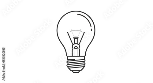 Simple Line Art Illustration of an Incandescent Light Bulb on a White Background