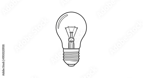 Simple Line Art Illustration of an Incandescent Light Bulb on White Background