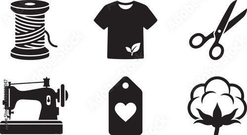 Ethical Fashion, Sustainable Clothing and Eco-Friendly Textile Production Silhouette Icon Set Vector Illustration