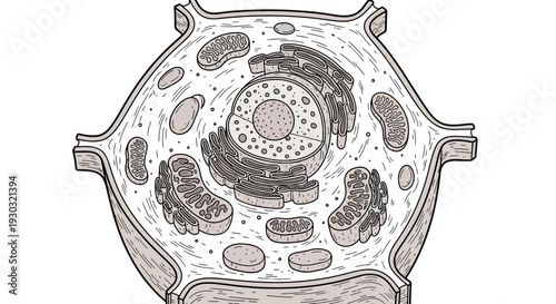 Plant Cell Diagram: Detailed Illustration of Eukaryotic Cell Structure with Organelles