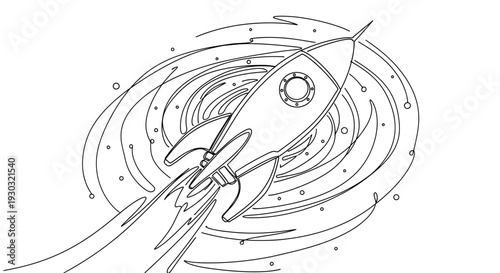 Retro Rocket Launching into Swirling Galaxy, Space Exploration, Sci-Fi Art