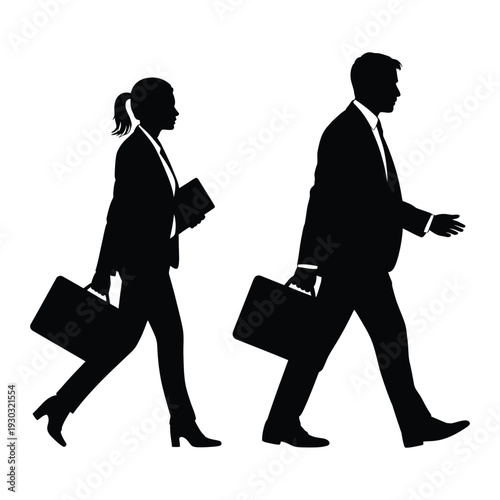 Businesspeople walking Vector, Silhouette, Illustration