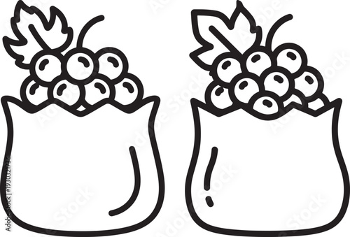 Two hand-drawn outline illustrations of grape bunches in simple bags, perfect for healthy eating or harvest themes