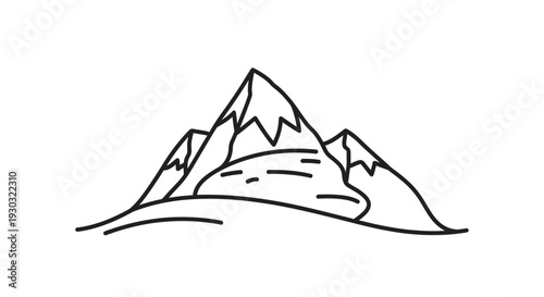 Minimalist Mountain Range Line Art Icon, Outline Landscape Vector Illustration