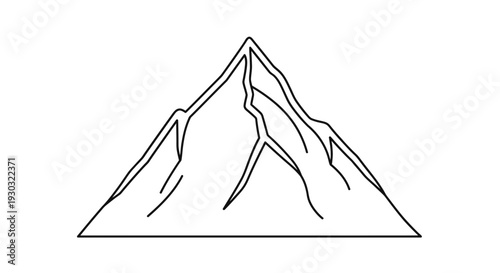 Minimalist Outline Drawing of a Majestic Mountain Peak with Jagged Ridges and Snowy Slopes