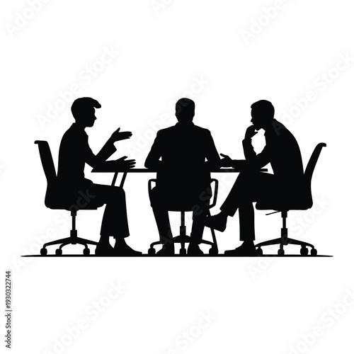 Office teamwork scene Vector, Silhouette, Illustration