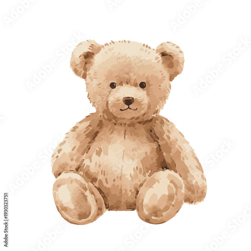 Vintage Watercolor Teddy Bears Set, vector cute hand painted plush toys in different poses, sweet retro nursery illustration collection isolated on light background for baby decor