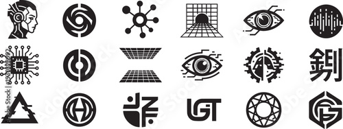 A set of logos, badges, symbols - modernism, futurism, retro, vintage. Hand drawn vector illustration