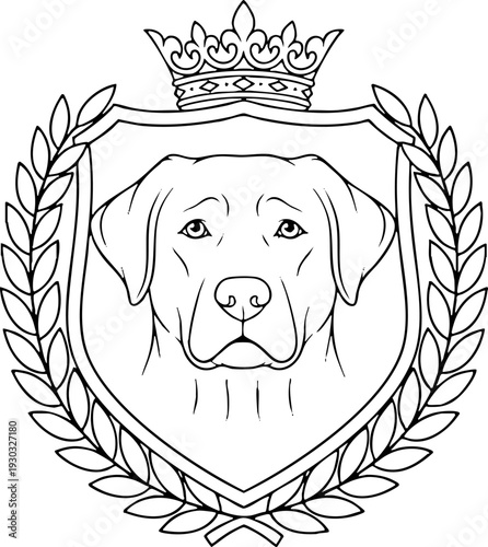 Regal Dog Head Crest Line Art Illustration