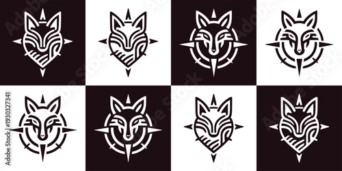 Icon Set Vector of 4 Fox Wolf Compass Logos