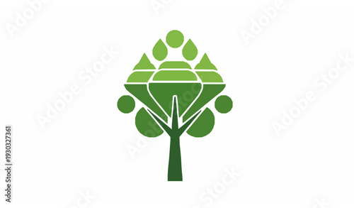 Abstract Geometric Tree Leaves Icon – Modern Eco Nature Symbol Vector Isolated on White Background